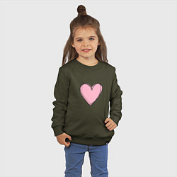 Свитшот хлопковый детский Большое нарисованное сердце, цвет: хаки — фото 2