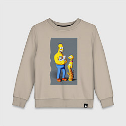 Свитшот хлопковый детский Homer Simpson and cats - нейросеть арт, цвет: миндальный