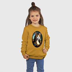 Свитшот хлопковый детский Леди кошка - нейросеть - портрет, цвет: горчичный — фото 2
