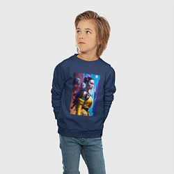 Свитшот хлопковый детский Cyberpunk - character - neural network, цвет: тёмно-синий — фото 2