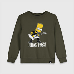 Свитшот хлопковый детский Judas Priest Барт Симпсон рокер, цвет: хаки