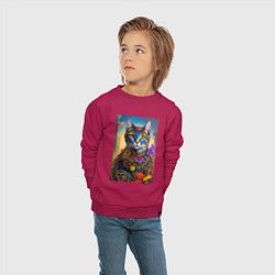 Свитшот хлопковый детский Кот в стиле стимпанк - нейросеть - искусство, цвет: маджента — фото 2
