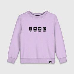 Свитшот хлопковый детский Еда сон самбо повторить, цвет: лаванда