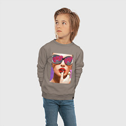 Свитшот хлопковый детский Портрет девушки в стиле поп-арт, цвет: утренний латте — фото 2
