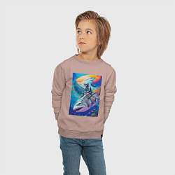 Свитшот хлопковый детский Cyber shark - ocean and space - art, цвет: пыльно-розовый — фото 2