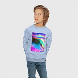 Свитшот хлопковый детский Неоновая волна - тихий океан, цвет: мягкое небо — фото 2