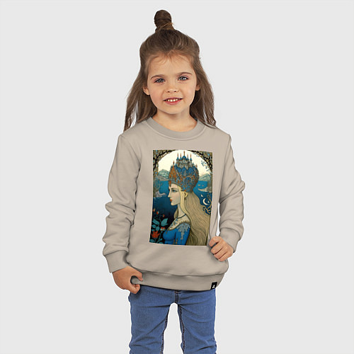 Детский свитшот Царевна-Лебедь - нейросеть / Миндальный – фото 3