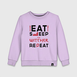 Свитшот хлопковый детский Надпись: eat sleep The Witcher repeat, цвет: лаванда