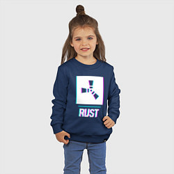 Свитшот хлопковый детский Rust в стиле glitch и баги графики, цвет: тёмно-синий — фото 2