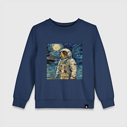 Свитшот хлопковый детский Космонавт на луне в стиле Ван Гог, цвет: тёмно-синий