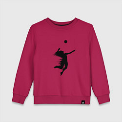 Свитшот хлопковый детский Черный силуэт девушки волейболистки, цвет: маджента