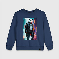 Свитшот хлопковый детский Cool panda - cyberpunk, цвет: тёмно-синий