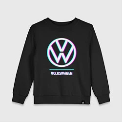 Свитшот хлопковый детский Значок Volkswagen в стиле glitch, цвет: черный