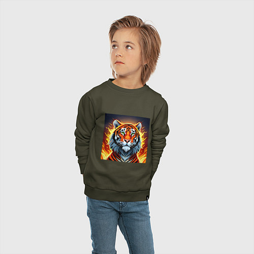 Детский свитшот Огненный тигр / Хаки – фото 4