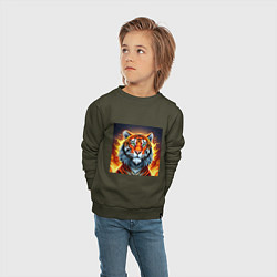 Свитшот хлопковый детский Огненный тигр, цвет: хаки — фото 2