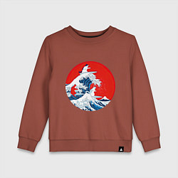 Свитшот хлопковый детский Японская волна с котами, цвет: кирпичный