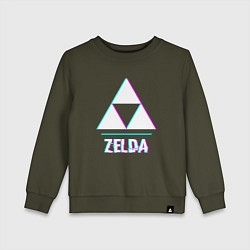 Свитшот хлопковый детский Zelda в стиле glitch и баги графики, цвет: хаки