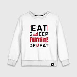 Свитшот хлопковый детский Надпись: eat sleep Fortnite repeat, цвет: белый