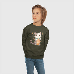 Свитшот хлопковый детский Кот с латте, цвет: хаки — фото 2