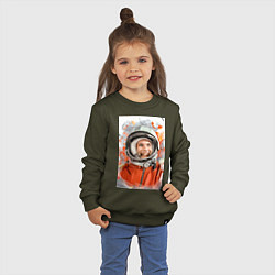 Свитшот хлопковый детский Гагарин арт, цвет: хаки — фото 2