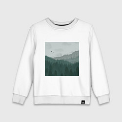 Свитшот хлопковый детский Туманные холмы и лес, цвет: белый