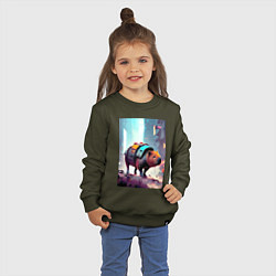 Свитшот хлопковый детский Капибара в мегаполисе - киберпанк, цвет: хаки — фото 2