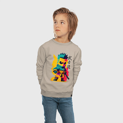 Детский свитшот Bart Simpson - samurai - bushido / Миндальный – фото 4
