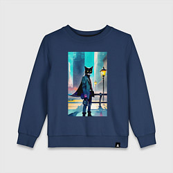 Свитшот хлопковый детский Кот модник - Нью-Йорк - акварель, цвет: тёмно-синий
