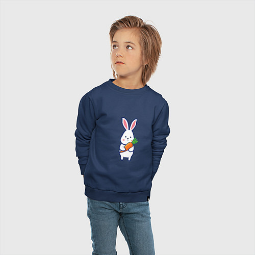 Детский свитшот Милый заяц с морковью / Тёмно-синий – фото 4