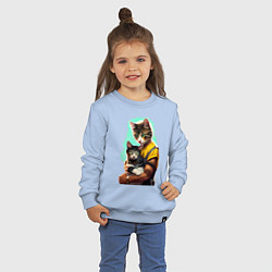 Свитшот хлопковый детский Кот с котёнком - нейросеть, цвет: мягкое небо — фото 2