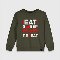 Свитшот хлопковый детский Надпись eat sleep EVE repeat, цвет: хаки