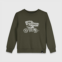 Свитшот хлопковый детский Gimme danger - motorcycle - motto, цвет: хаки