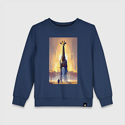 Свитшот хлопковый детский Жираф в большом городе - фантазия - Нью-Йорк, цвет: тёмно-синий