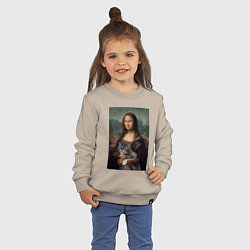 Свитшот хлопковый детский Мона Лиза с котиком, цвет: миндальный — фото 2