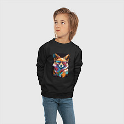Свитшот хлопковый детский Abstract Colorful Fox, цвет: черный — фото 2