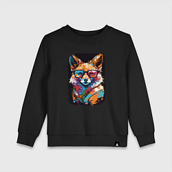 Свитшот хлопковый детский Abstract Colorful Fox, цвет: черный