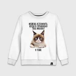 Свитшот хлопковый детский Кот-ворчун мем, цвет: белый