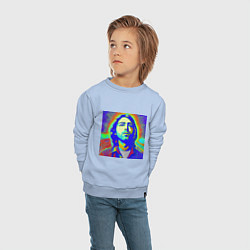 Свитшот хлопковый детский Kurt Cobain Glitch Art, цвет: мягкое небо — фото 2