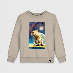 Свитшот хлопковый детский Capybara brave astronaut - neural network, цвет: миндальный