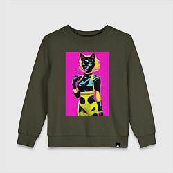 Детский свитшот Black cat - fashionista - pop art - neural network