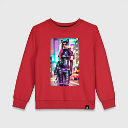 Свитшот хлопковый детский Cyberpunk - cat girl - neural network, цвет: красный