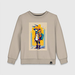Свитшот хлопковый детский Fox cub - urban style - neural network, цвет: миндальный