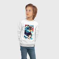 Свитшот хлопковый детский Девочка и волк - аниме - нейросеть, цвет: белый — фото 2