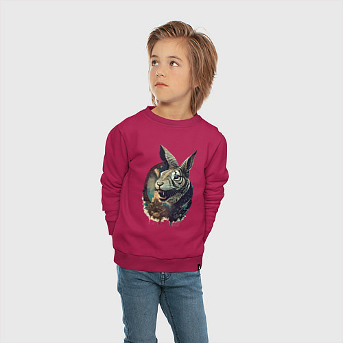 Детский свитшот Свирепый зайчара - нейросеть / Маджента – фото 4