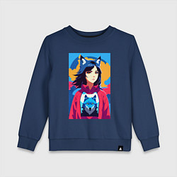 Свитшот хлопковый детский Девочка-волчонок - фурри - аниме, цвет: тёмно-синий