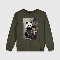 Свитшот хлопковый детский Cool panda - cyberpunk - warrior, цвет: хаки
