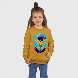 Свитшот хлопковый детский Прикольный череп в шляпе - поп-арт, цвет: горчичный — фото 2