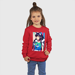 Свитшот хлопковый детский Девчонка-волчонок - фурри - аниме, цвет: красный — фото 2