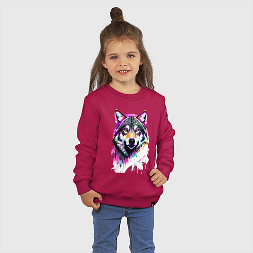 Детский свитшот Волчья морда - поп-арт - цвет / Маджента – фото 3