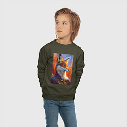 Свитшот хлопковый детский Fox fashionista - neural network, цвет: хаки — фото 2